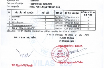 Kết Quả Kiểm Nghiệm Nước Khoáng Lavie Và Nước Tinh Khiết Viva Tháng 6 Năm 2020